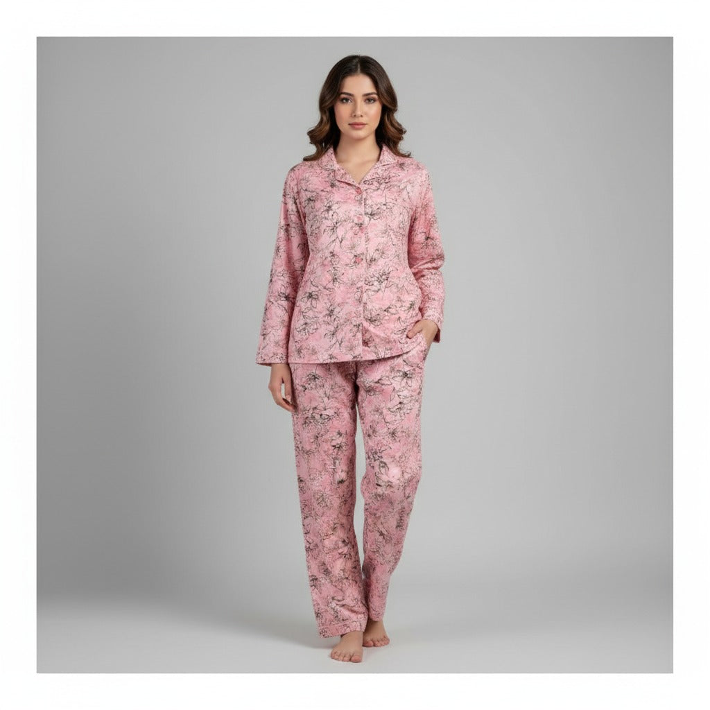 Basix Women's Flora Loungewear 2 Pieces Set, Powder Pink &amp; Black, LW-674