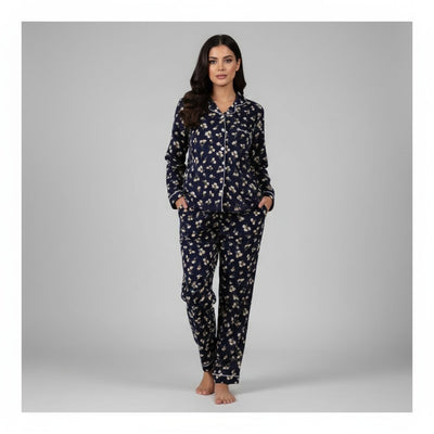 Basix Women's Flora Loungewear 2 Pieces Set, Navy Blue & White, LW-675