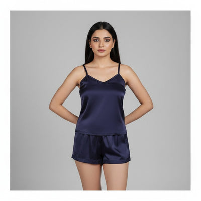 Basix Women's Cami Top & Short With Large Piping, 2 Piece Set, Navy Blue, CS-128