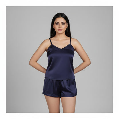 Basix Women's Cami Top &amp; Short With Large Piping, 2 Piece Set, Navy Blue, CS-128