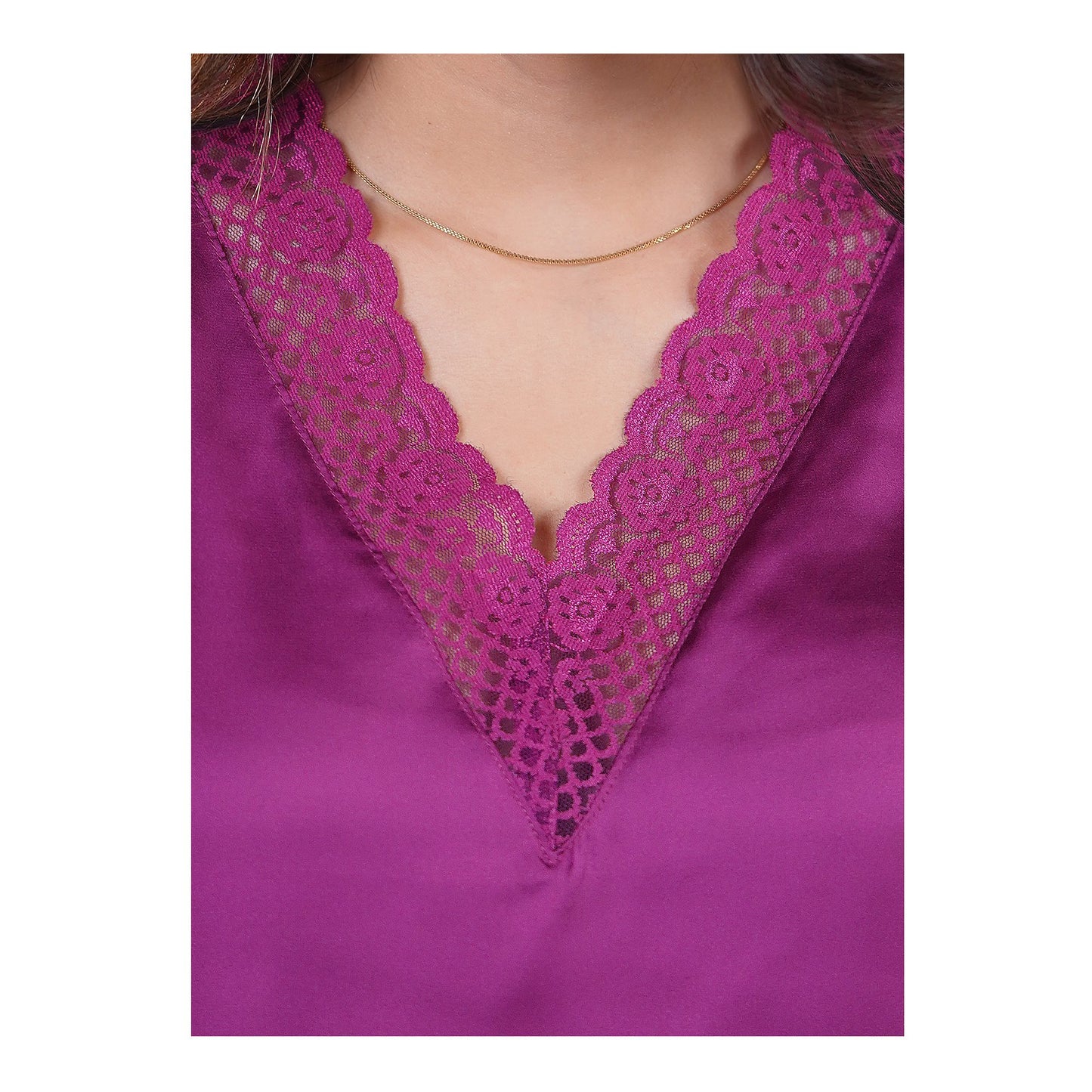 Basix Women's V-Neck Sleeveless Top &amp; Trouser With Lace Trims, 2 Piece Set, Silk, Purple, SW-128