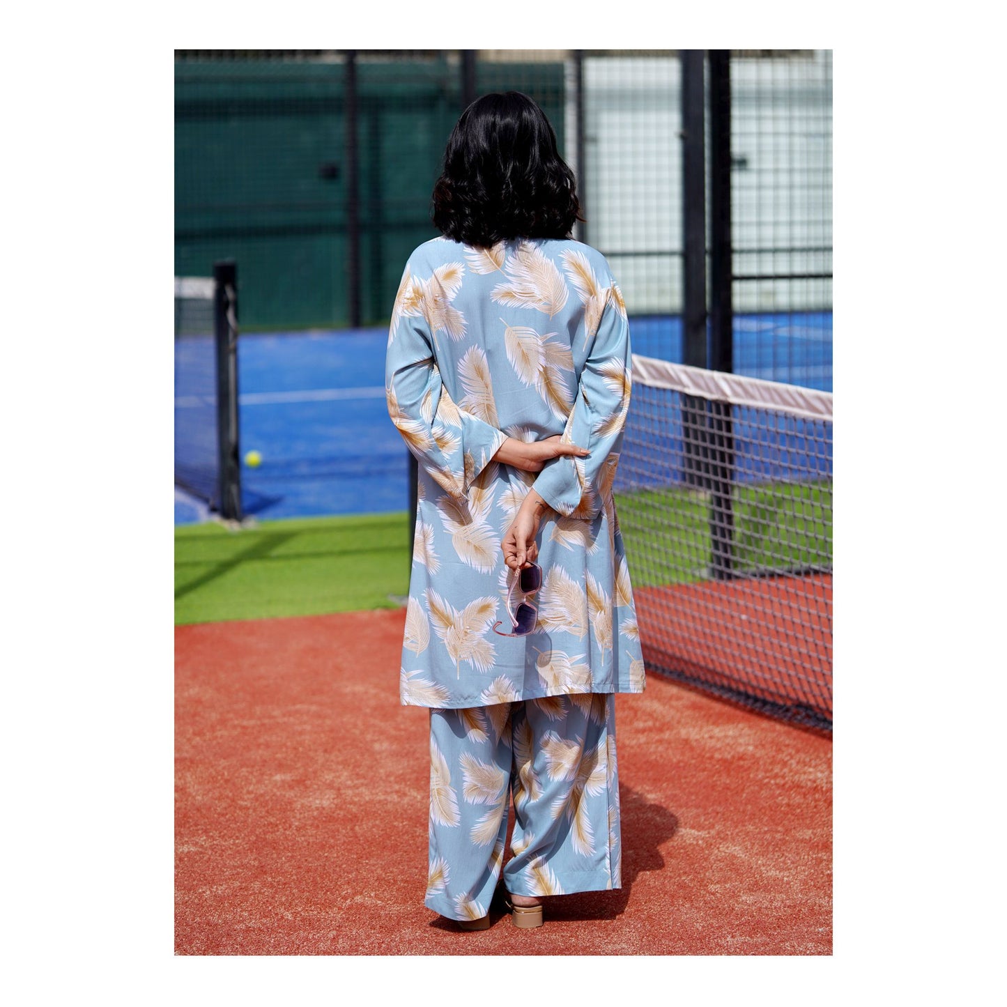 Basix Women's Co-Ord Set, Viscose, Sea Green With Leaves, CORD-124