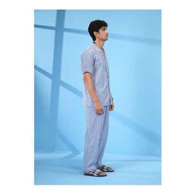 Basix Men's Stripes Short Sleeves Loungewear 2 Piece Set, Blue & White LW-842