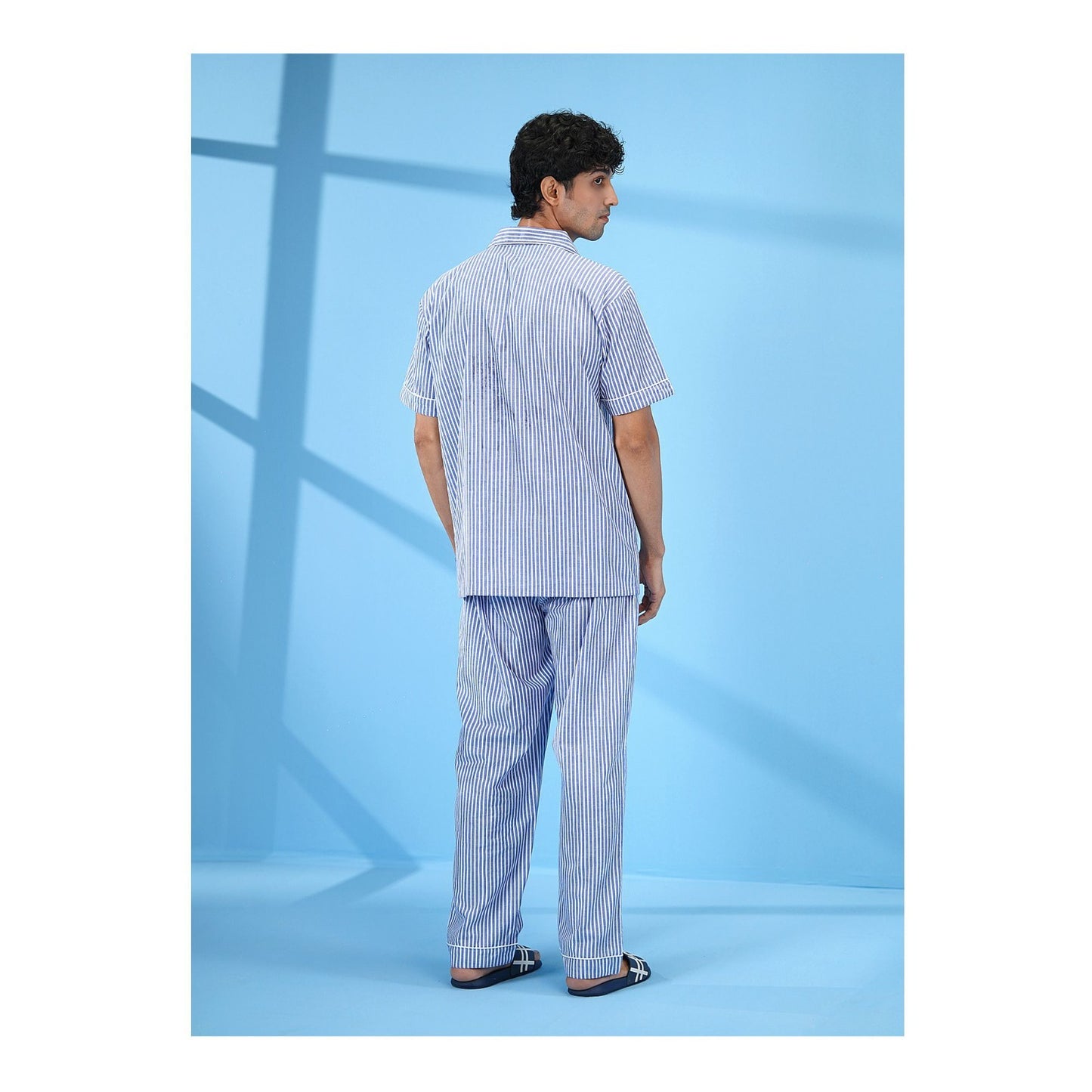 Basix Men's Stripes Short Sleeves Loungewear 2 Piece Set, Blue &amp; White LW-842