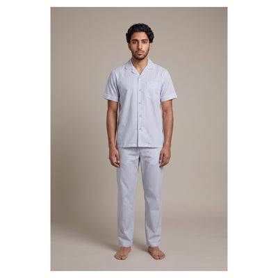 Basix Men's Stripes Short Sleeves Loungewear 2 Piece Set Sky Blue & White LW-843