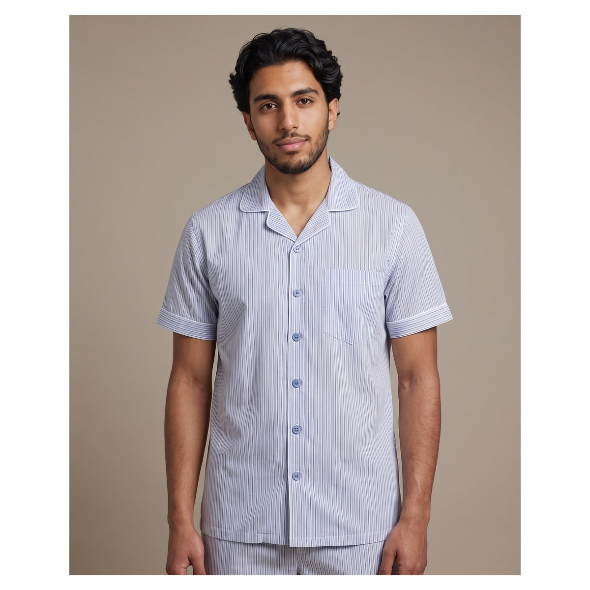 Basix Men's Stripes Short Sleeves Loungewear 2 Piece Set Sky Blue & White LW-843