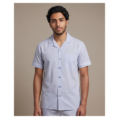 Basix Men's Stripes Short Sleeves Loungewear 2 Piece Set Sky Blue & White LW-843