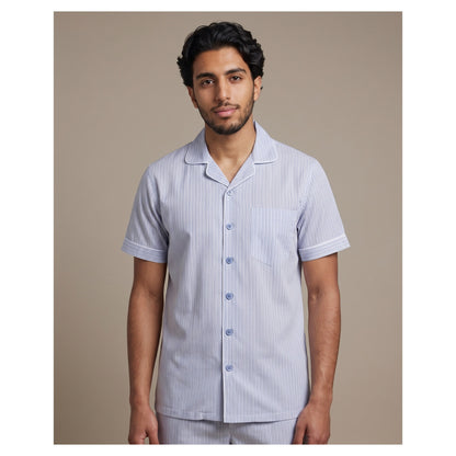 Basix Men's Stripes Short Sleeves Loungewear 2 Piece Set Sky Blue & White LW-843