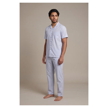 Basix Men's Stripes Short Sleeves Loungewear 2 Piece Set Sky Blue & White LW-843
