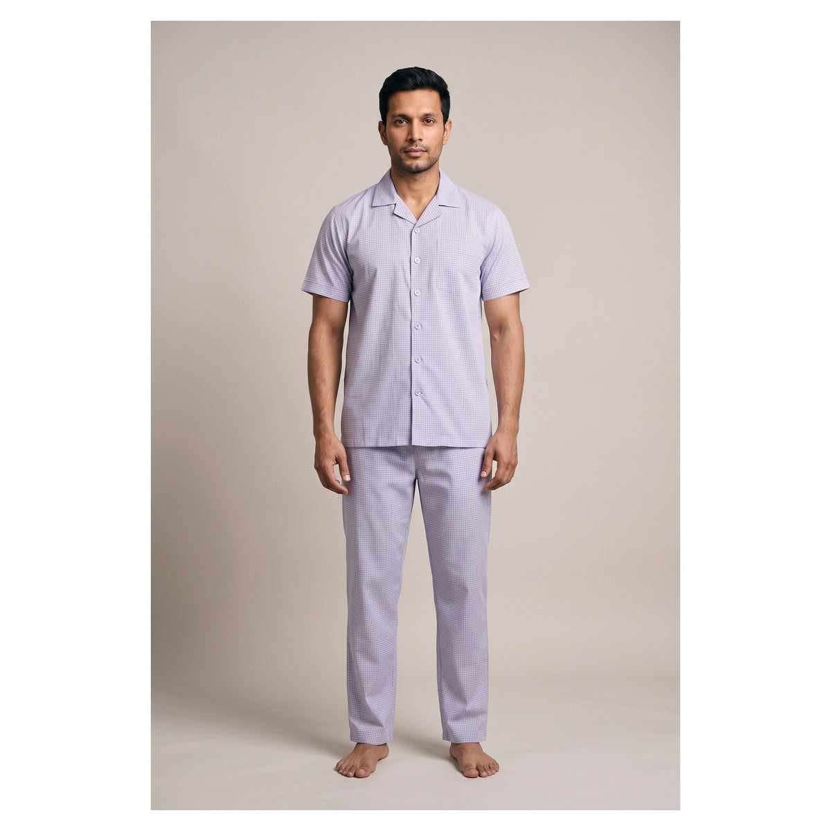 Basix Men's Miniature Checks Short Sleeves Loungewear 2 Piece Set Turquoise & White LW-844