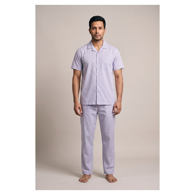 Basix Men's Miniature Checks Short Sleeves Loungewear 2 Piece Set Turquoise & White LW-844