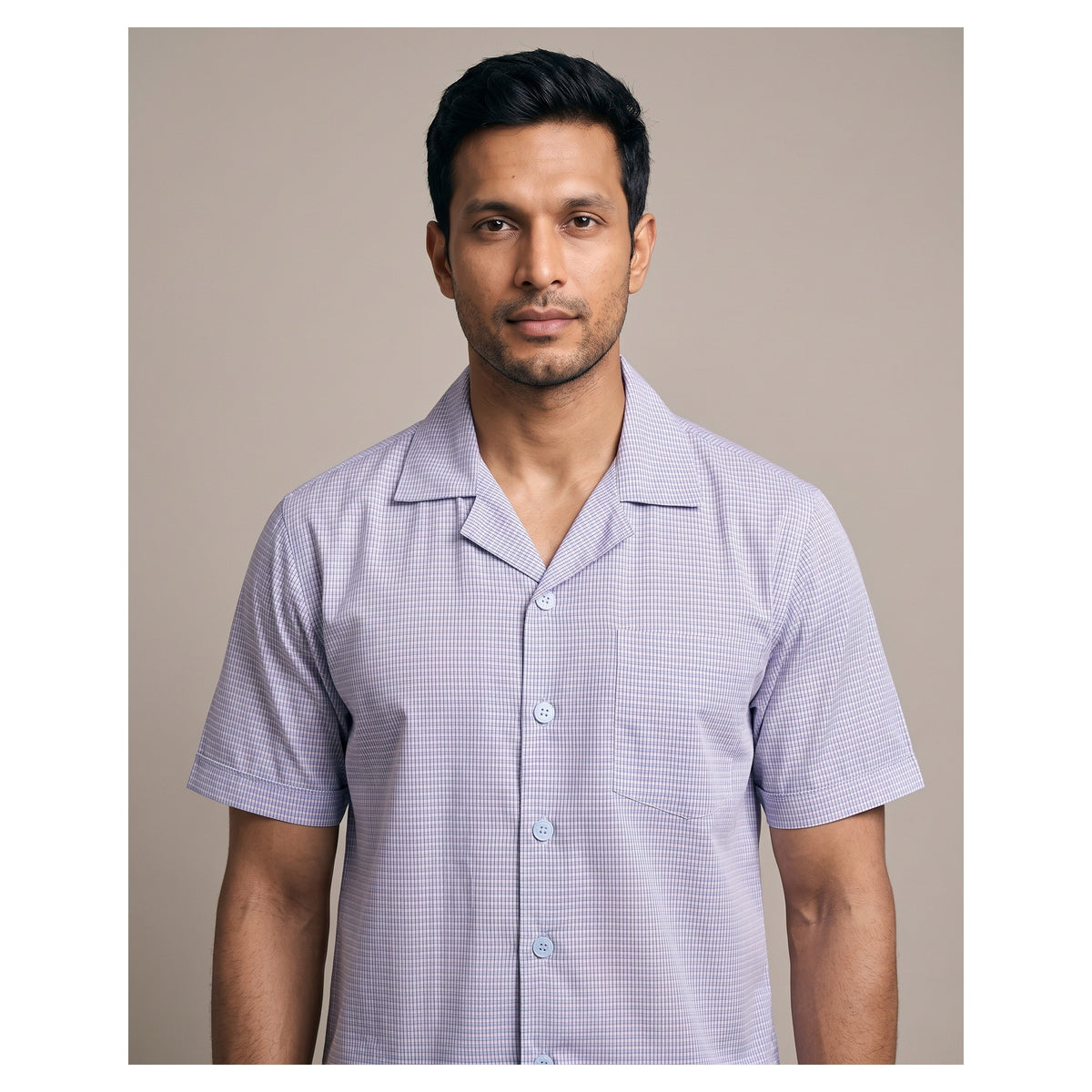 Basix Men's Miniature Checks Short Sleeves Loungewear 2 Piece Set Turquoise & White LW-844
