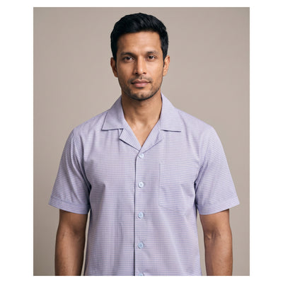 Basix Men's Miniature Checks Short Sleeves Loungewear 2 Piece Set Turquoise & White LW-844