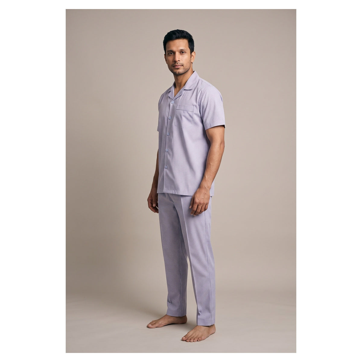 Basix Men's Miniature Checks Short Sleeves Loungewear 2 Piece Set Turquoise & White LW-844