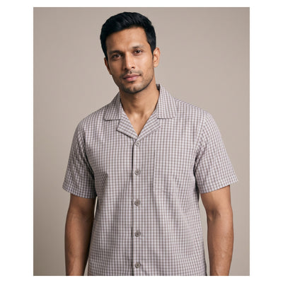 Basix Men's Checks Short Sleeves Loungewear 2 Piece Set Brown & White Cotton LW-855
