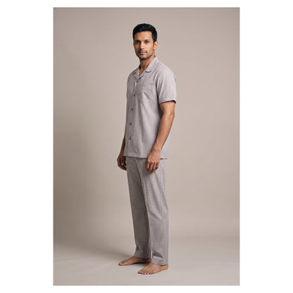 Basix Men's Checks Short Sleeves Loungewear 2 Piece Set Brown & White Cotton LW-855