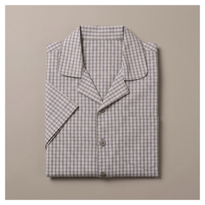 Basix Men's Checks Short Sleeves Loungewear 2 Piece Set Brown & White Cotton LW-855