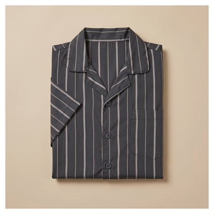 Basix Men's Stripes Short Sleeves Loungewear 2 Piece Set Charcoal Grey & Matte Silver LW-866
