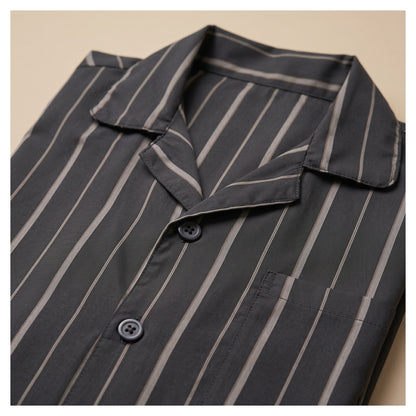 Basix Men's Stripes Short Sleeves Loungewear 2 Piece Set Charcoal Grey & Matte Silver LW-866