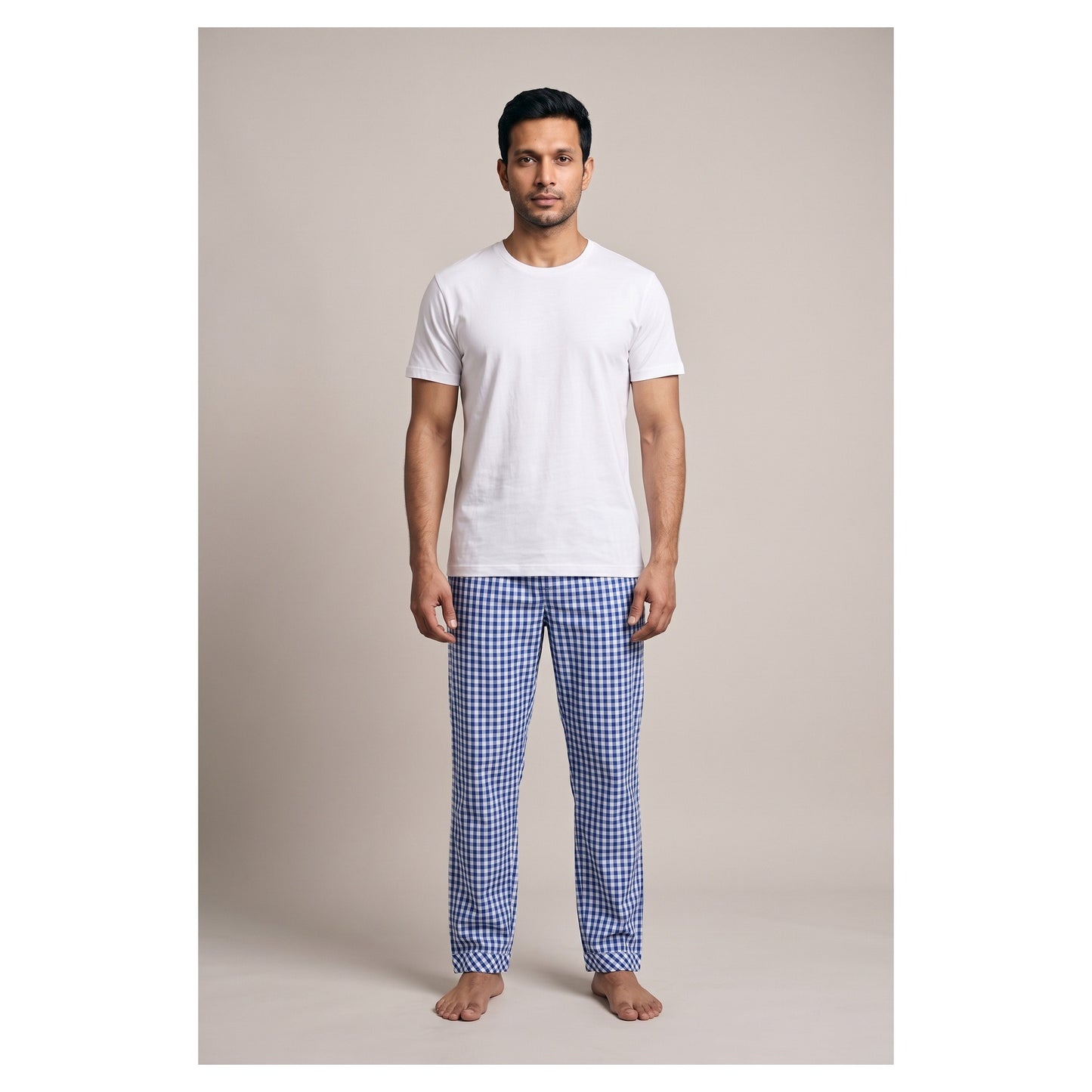 Basix Men's Trouser Small Checks Blue & White MT-952