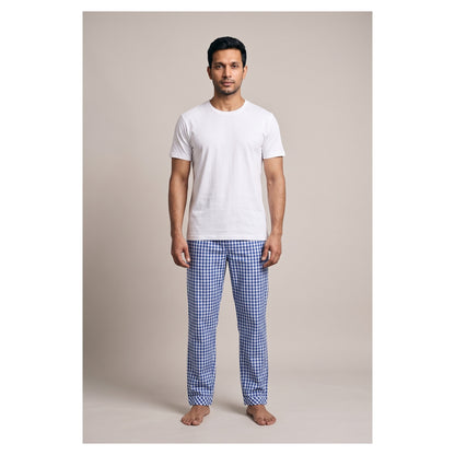 Basix Men's Trouser Small Checks Blue & White MT-952