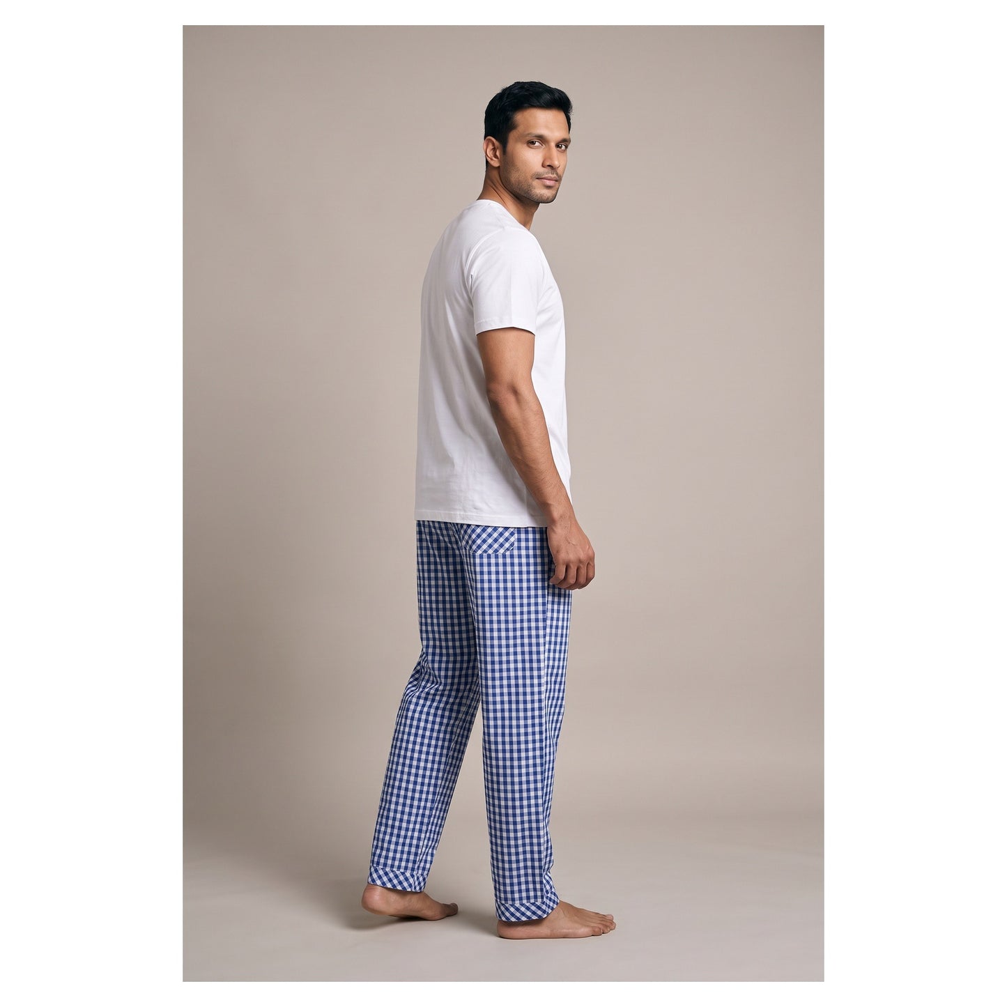 Basix Men's Trouser Small Checks Blue & White MT-952