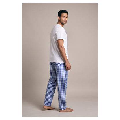 Basix Men's Trouser Small Checks Blue & White MT-952