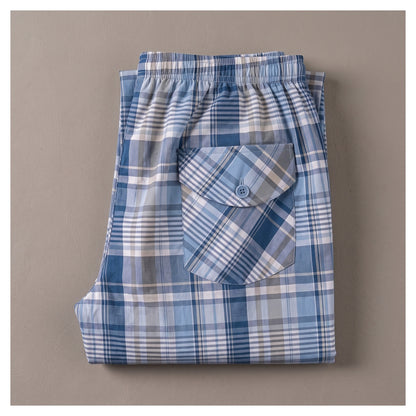 Basix Men's Trouser Broad Plaid Checkered light & Dark Blue MT-953