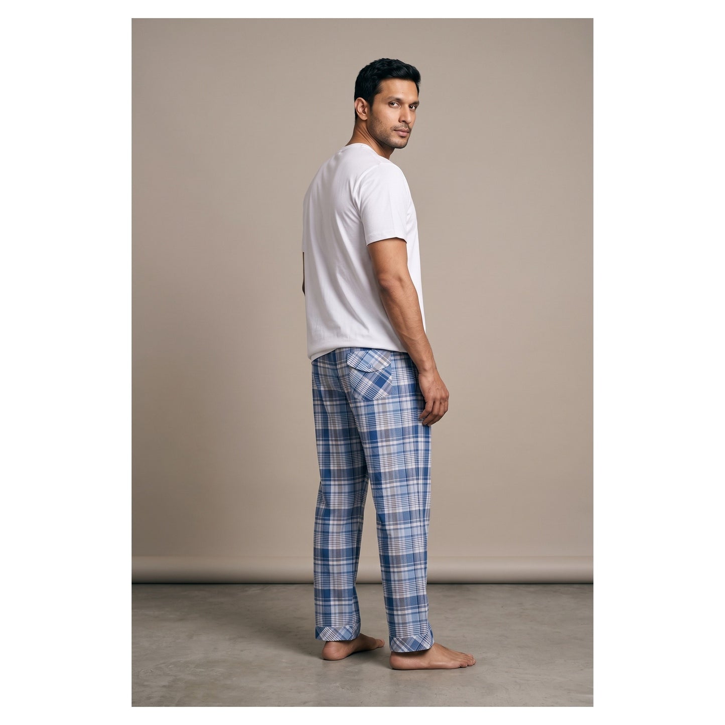 Basix Men's Trouser Broad Plaid Checkered light & Dark Blue MT-953