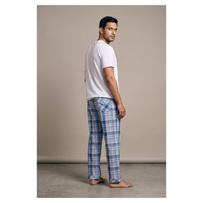 Basix Men's Trouser Broad Plaid Checkered light & Dark Blue MT-953