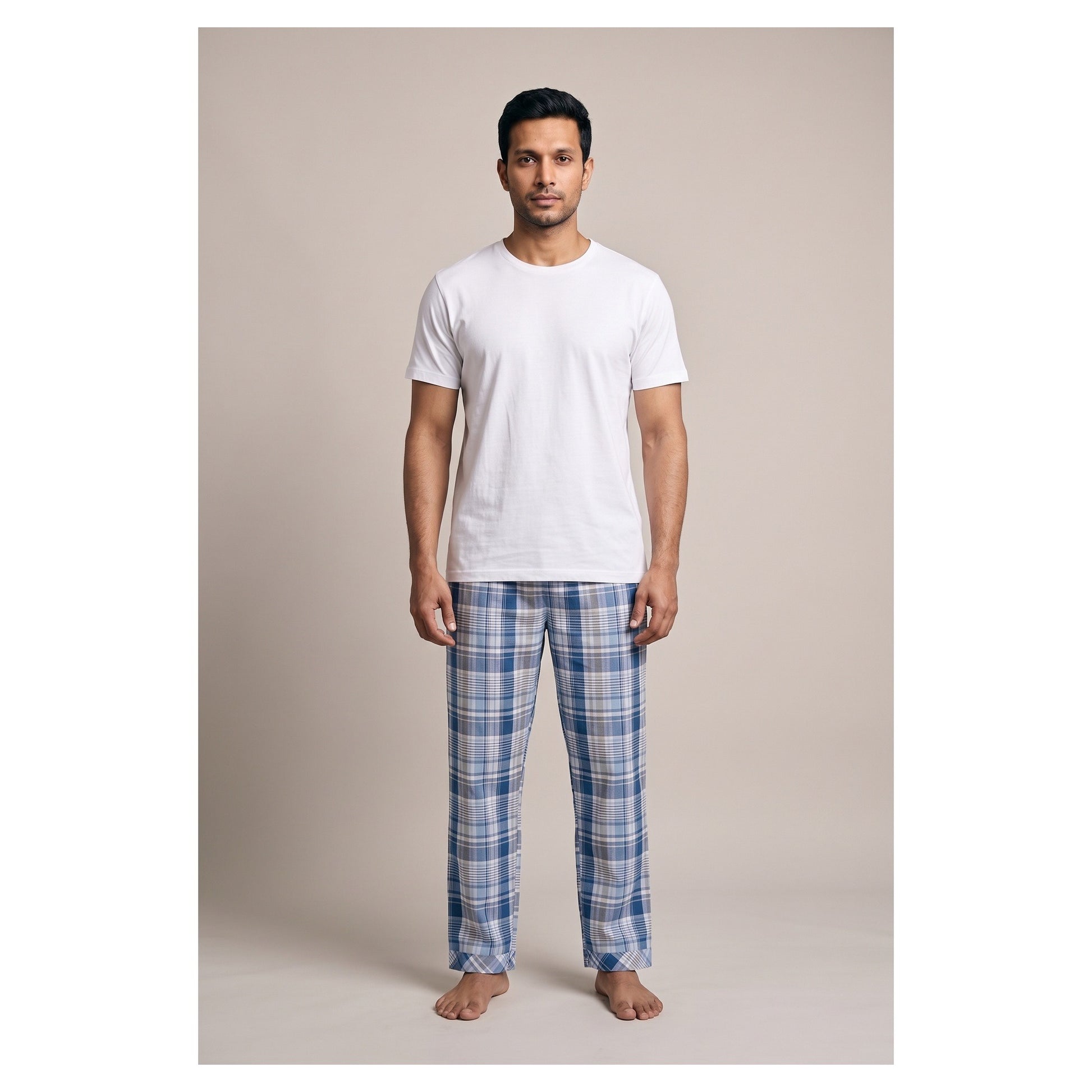 Basix Men's Trouser Broad Plaid Checkered light & Dark Blue MT-953