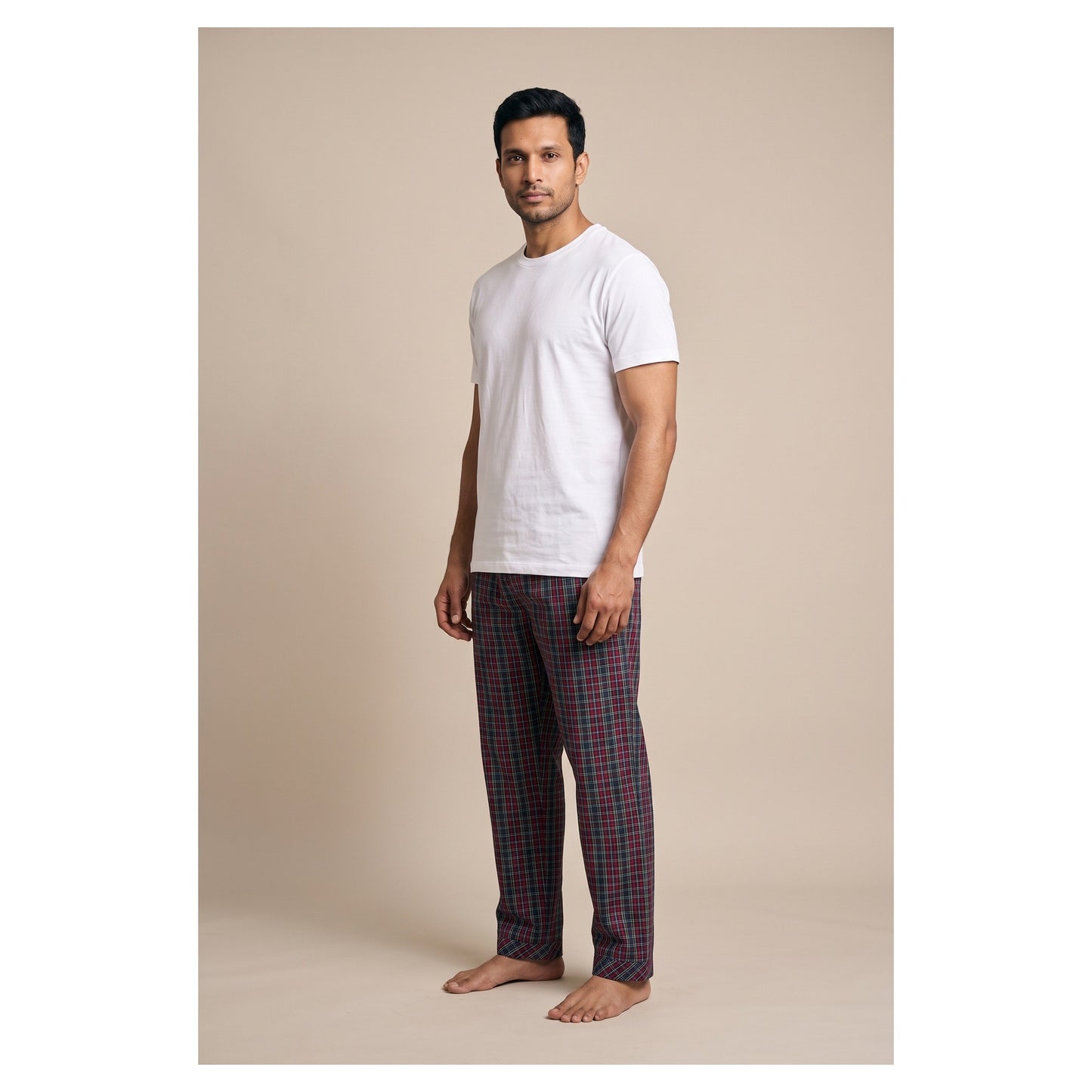 Basix Men's Checkered Trouser Black & Red Multi Colored MT-954