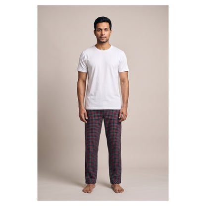 Basix Men's Checkered Trouser Black & Red Multi Colored MT-954