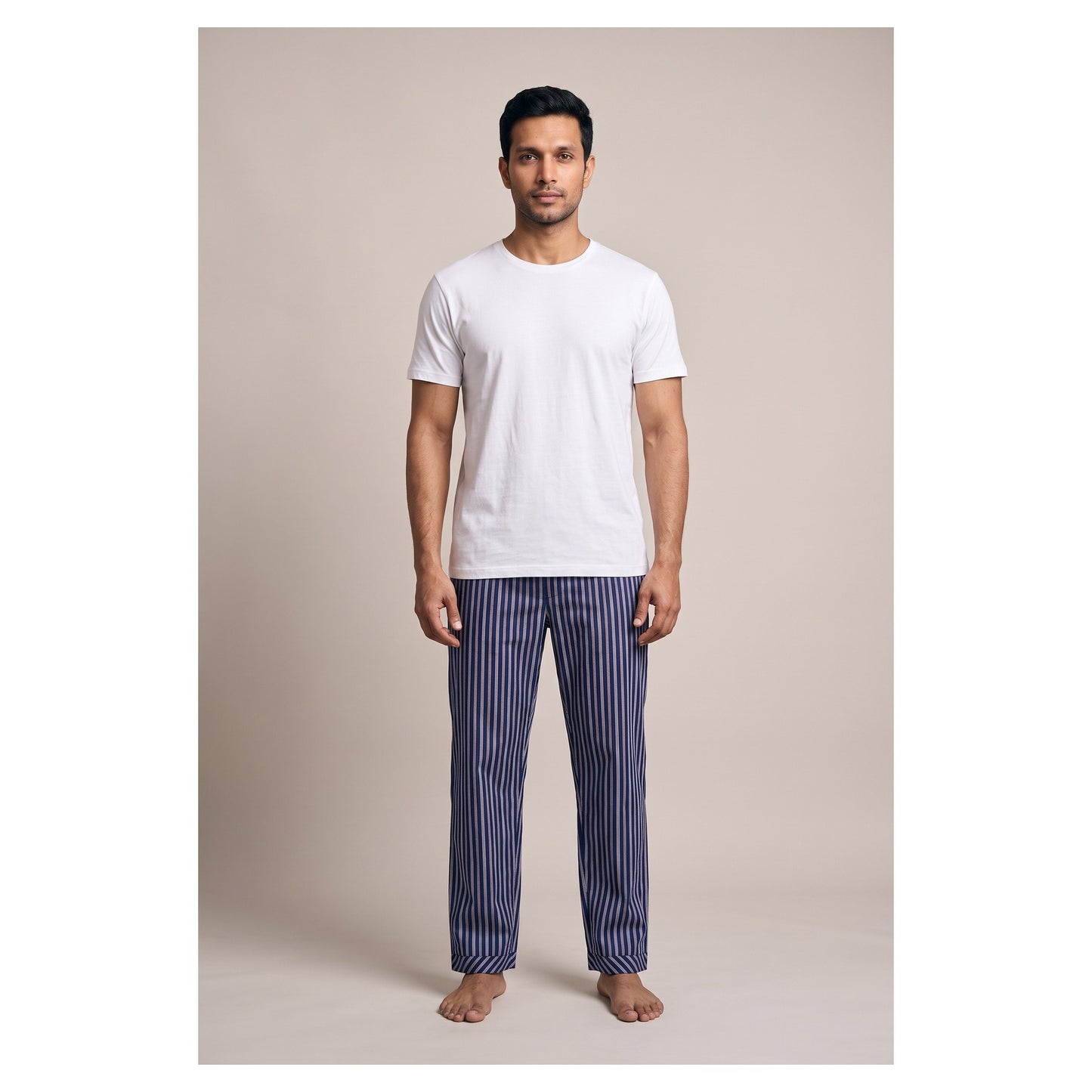 Basix Men's Stripes Trouser Mid Night Blue & Beige MT-955