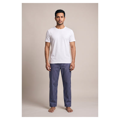 Basix Men's Stripes Trouser Mid Night Blue & Beige MT-955