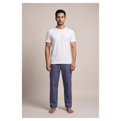 Basix Men's Stripes Trouser Mid Night Blue & Beige MT-955
