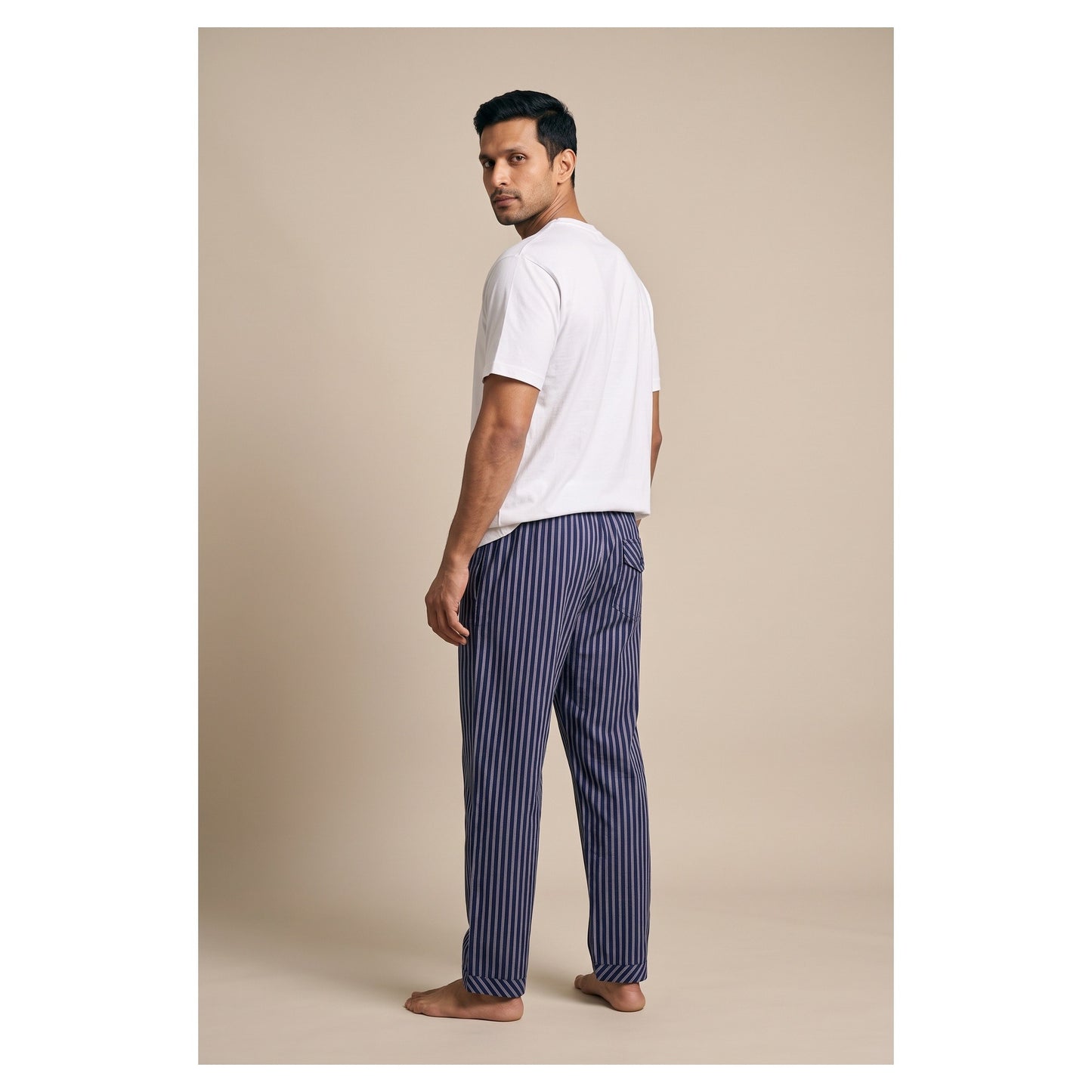 Basix Men's Stripes Trouser Mid Night Blue & Beige MT-955