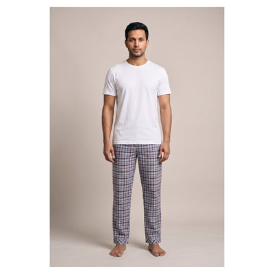 Basix Men's Checkered Trouser Multi Colored Grey Green & Charcoal MT-956