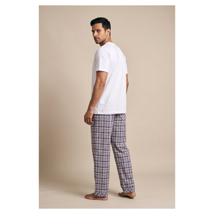 Basix Men's Checkered Trouser Multi Colored Grey Green & Charcoal MT-956