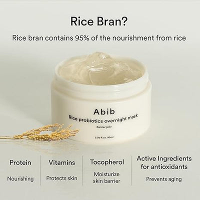 Abib Rice Probiotics Barrier Jelly Overnight Mask, Overnight Repair & Hydration Care, Rice Extract, 80ml