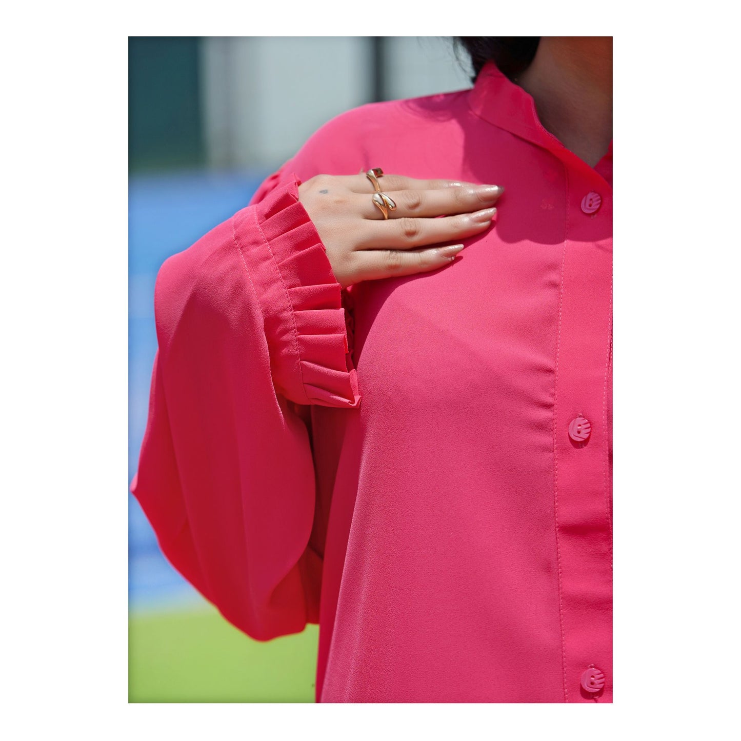 Basix Women's Peach Co-ord Set Dress, Frill Cuff &amp; Bell Bottom Trouser, CORD-103