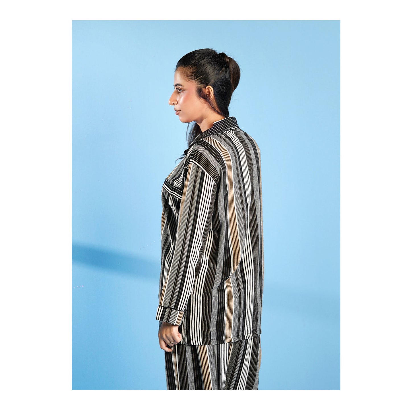 Basix Women's Stripes Loungewear 2 Pieces Set, Black Grey &amp; White, LW-676