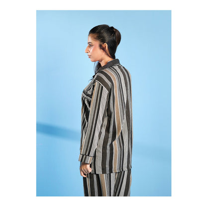 Basix Women's Stripes Loungewear 2 Pieces Set, Black Grey &amp; White, LW-676