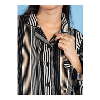 Basix Women's Stripes Loungewear 2 Pieces Set, Black Grey &amp; White, LW-676