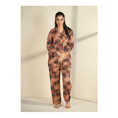 Basix Women's Floral Petals Loungewear 2 Pieces Set, Brown, LW-677