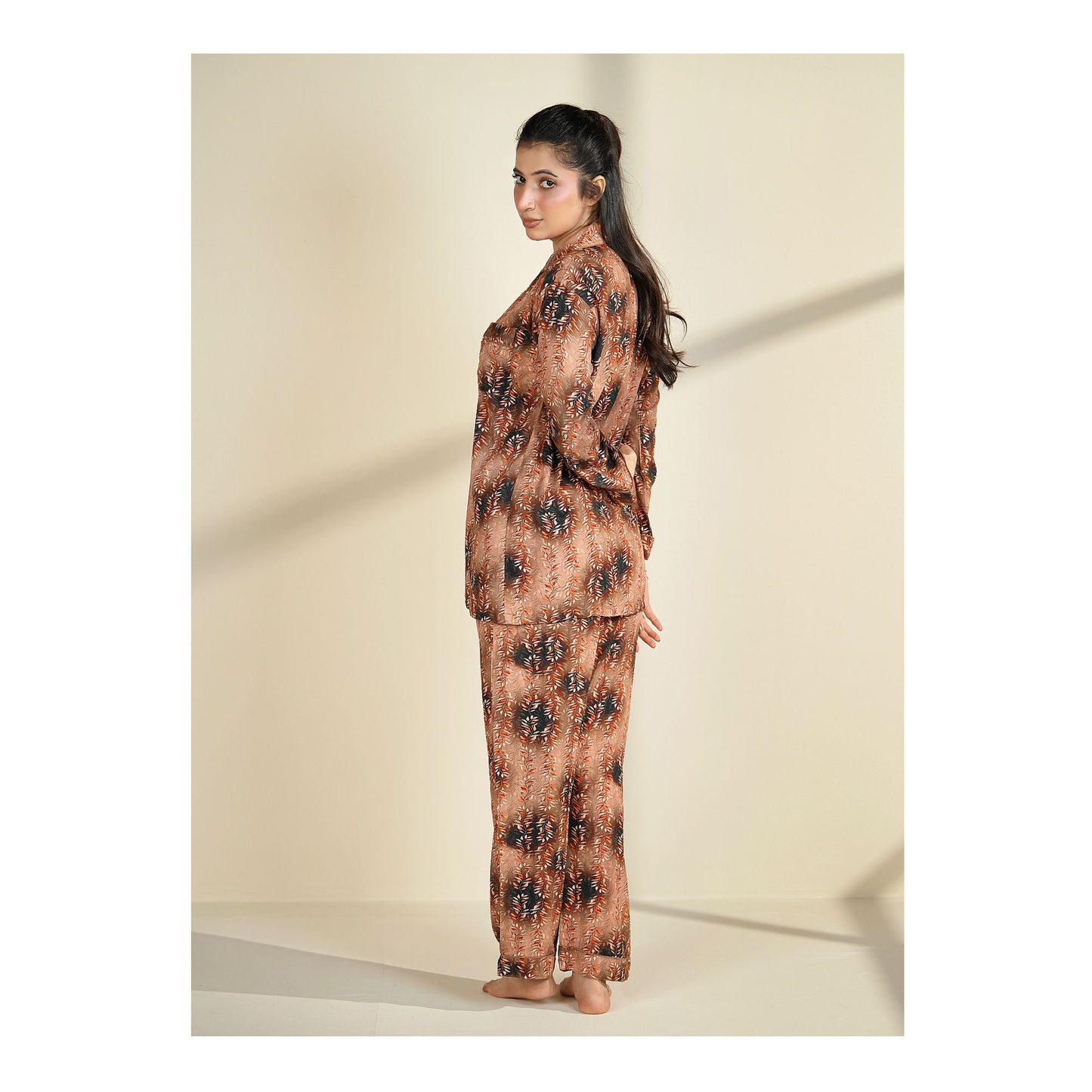 Basix Women's Floral Petals Loungewear 2 Pieces Set, Brown, LW-677