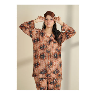 Basix Women's Floral Petals Loungewear 2 Pieces Set, Brown, LW-677