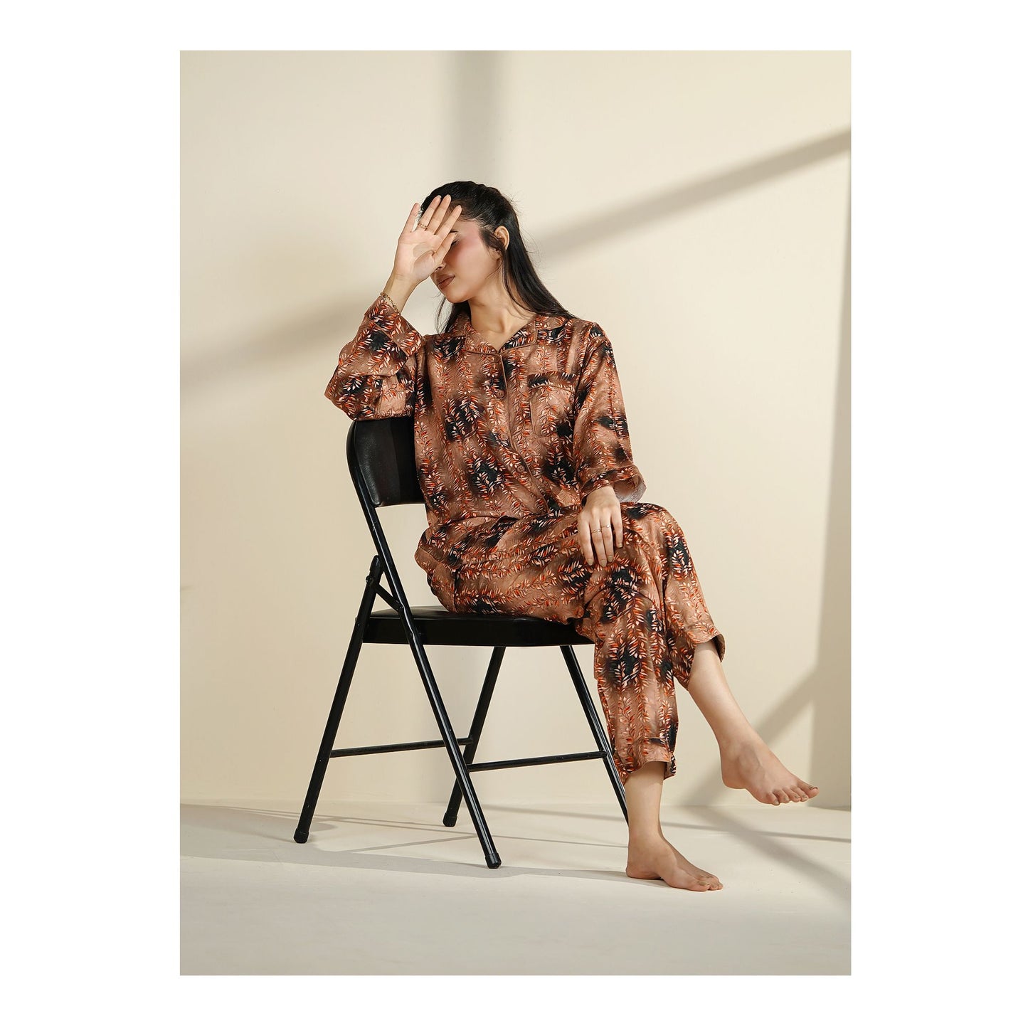 Basix Women's Floral Petals Loungewear 2 Pieces Set, Brown, LW-677