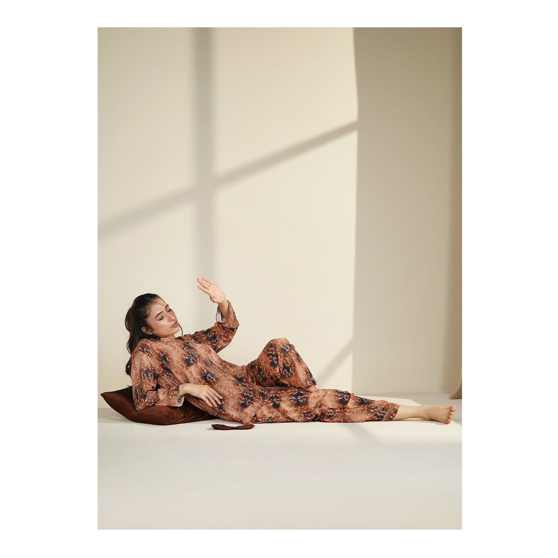 Basix Women's Floral Petals Loungewear 2 Pieces Set, Brown, LW-677