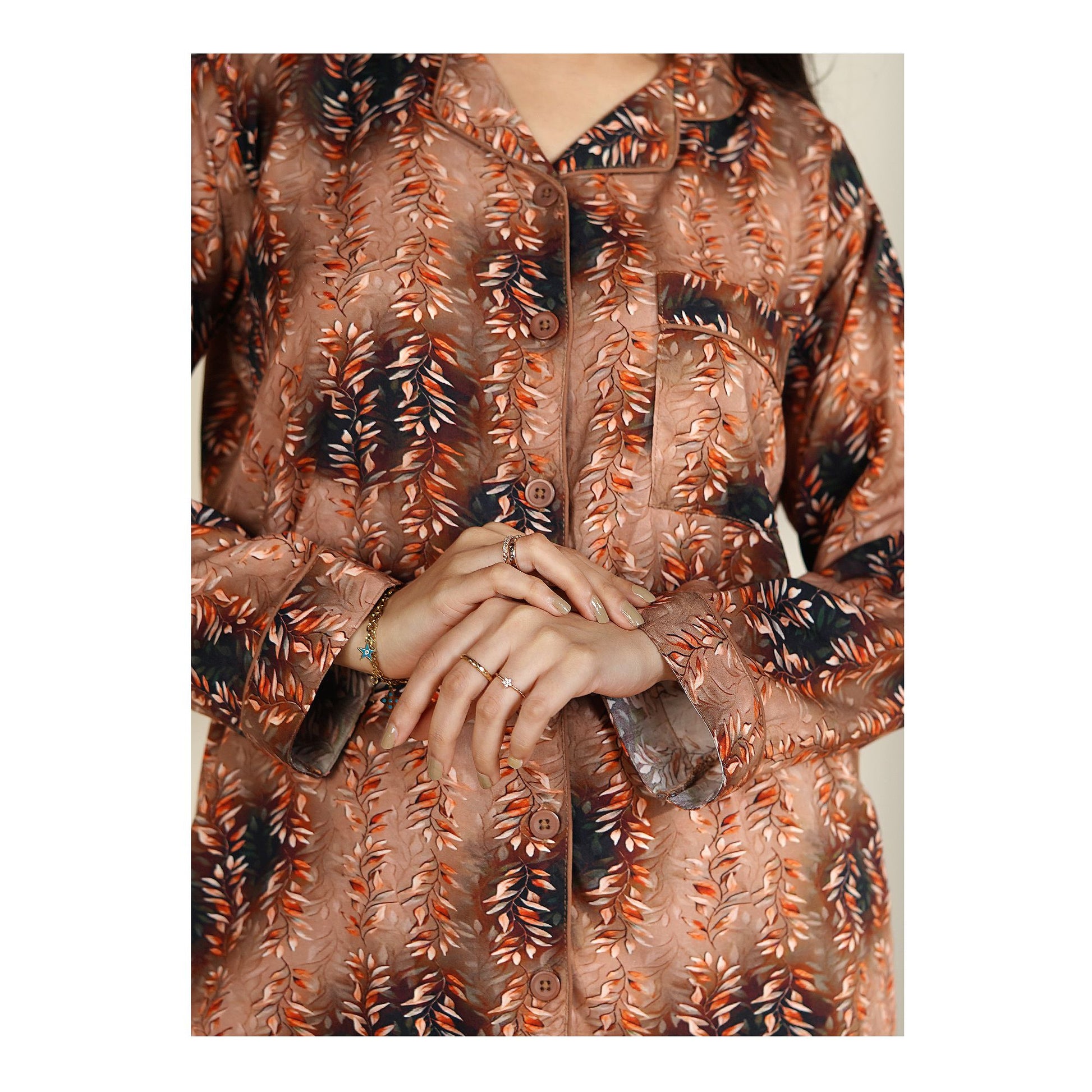 Basix Women's Floral Petals Loungewear 2 Pieces Set, Brown, LW-677